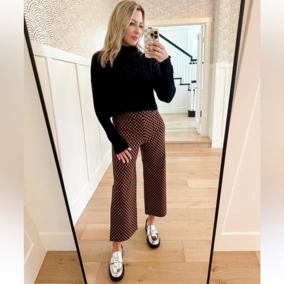 NWT Anthropologie Maeve The Colette Cropped Wide-Leg Pants Checker Print 23 Tall - Picture 5 of 11